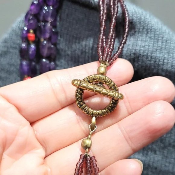 5 Strands Natural Amethyst gemstone necklace 20" - Picture 4 of 4